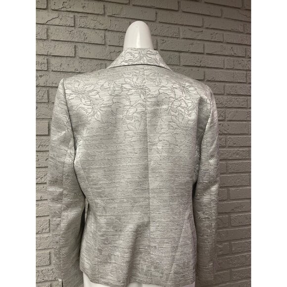 Le Suit Petite Women Long Sleeve Silver Jacquard Blazer Size 10P - Picture 4 of 9
